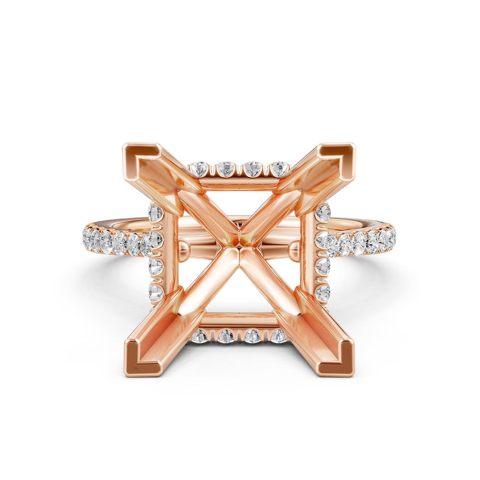 Cathedral Style Halo French U Pave Set Semi Mount Lab Grown Diamond Engagement Ring 0.55Ct.